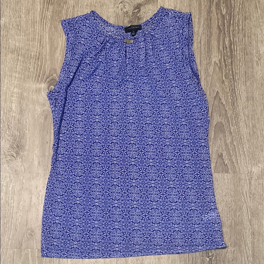 White and Blue Sleeveless Blouse